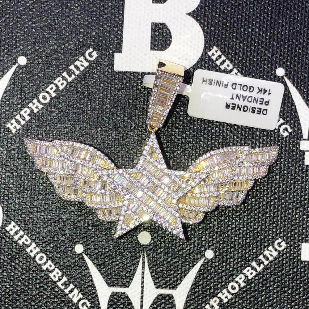 Star Wings Baguette CZ Hip Hop Bling Bling Pendant