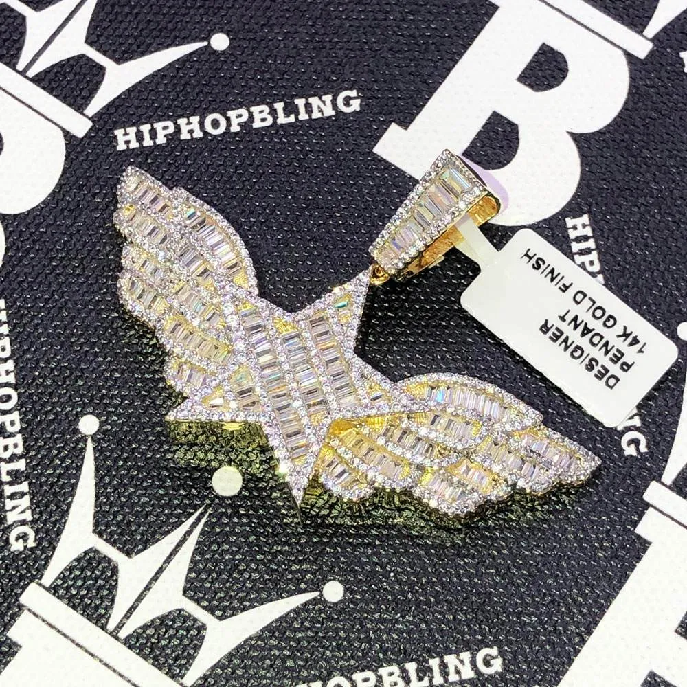 Star Wings Baguette CZ Hip Hop Bling Bling Pendant