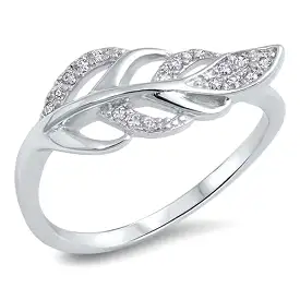 Sterling Silver and CZ Leaf Ring