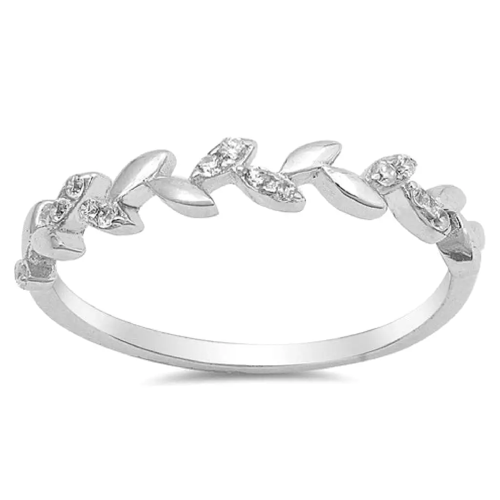 Sterling Silver and CZ Leaf Vine Ring