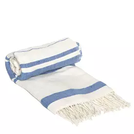 Striped Cotton Beach Towel in Blue, Off White