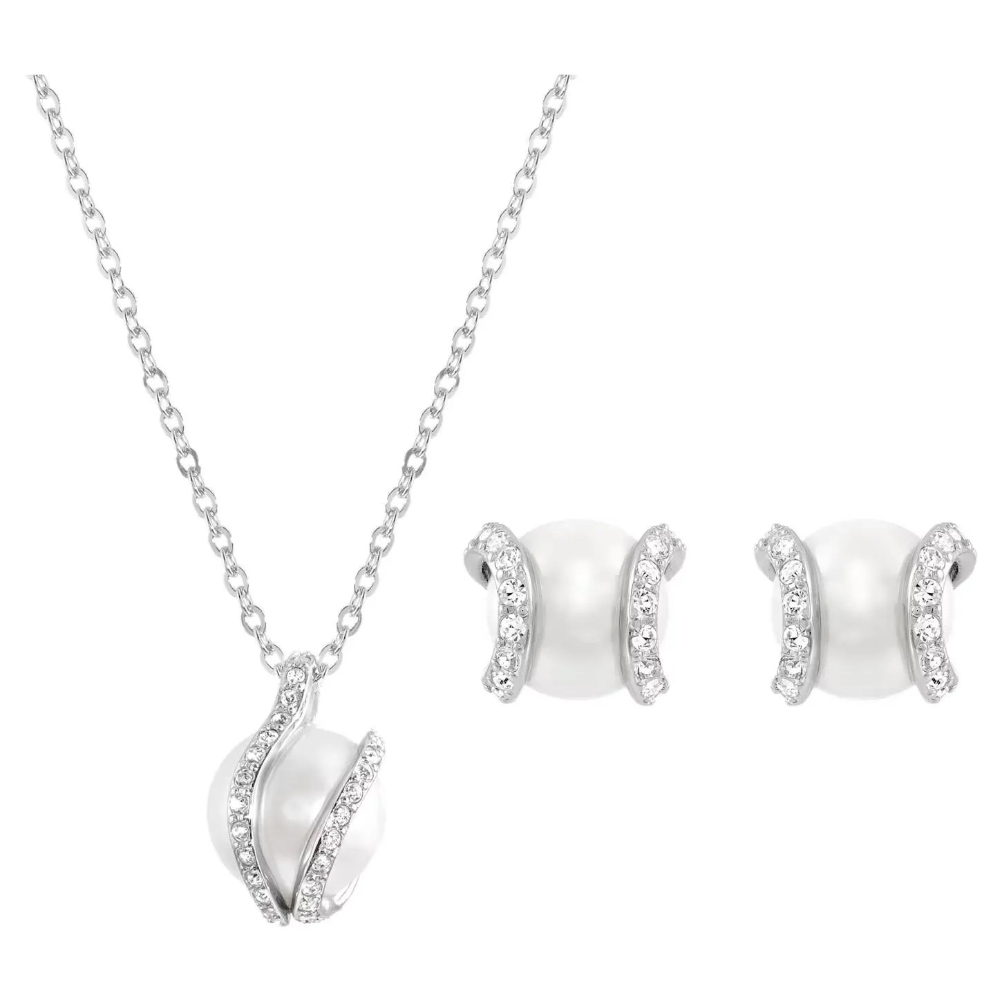 Swarovski Clear Crystal NUDE SET Water Pearls Necklace & Earrings -1081922