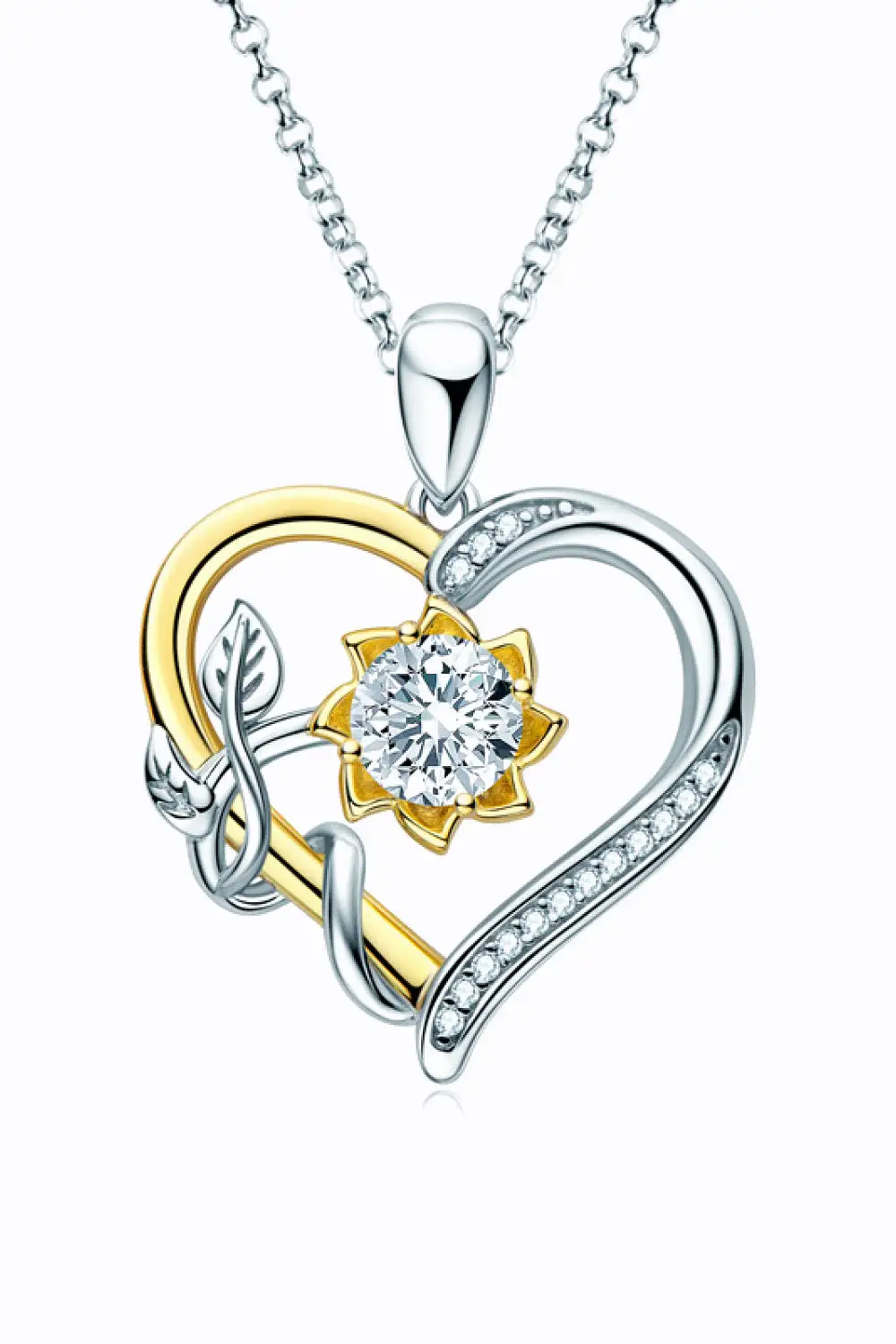 Two-Tone 1 Carat Moissanite Heart Pendant Necklace