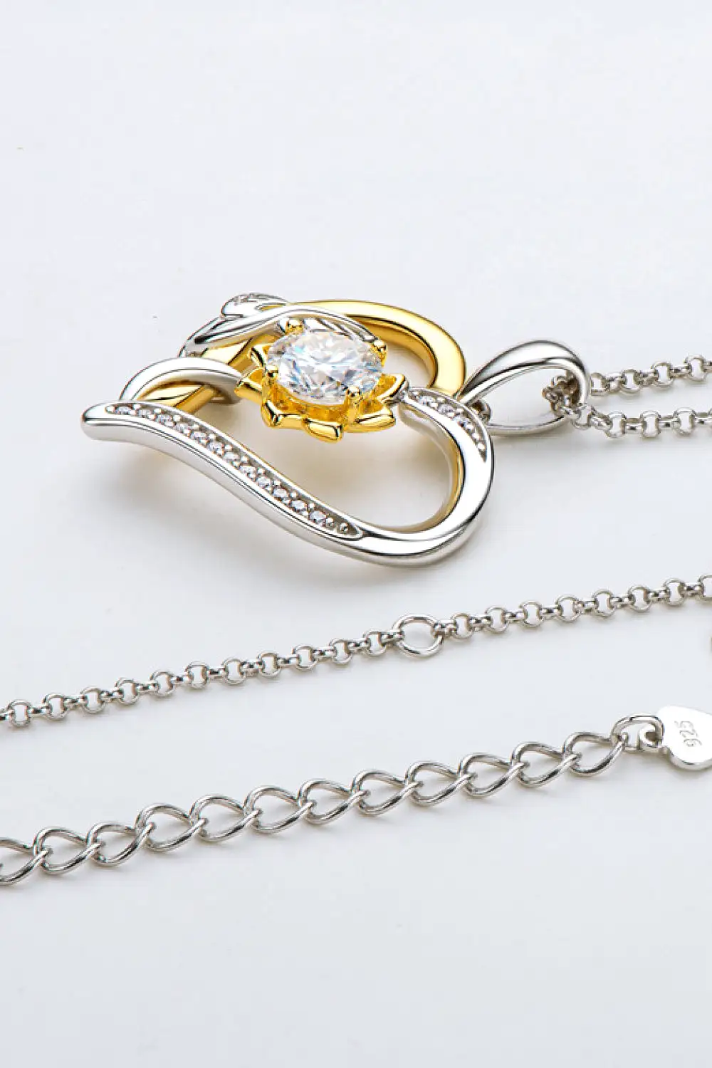 Two-Tone 1 Carat Moissanite Heart Pendant Necklace