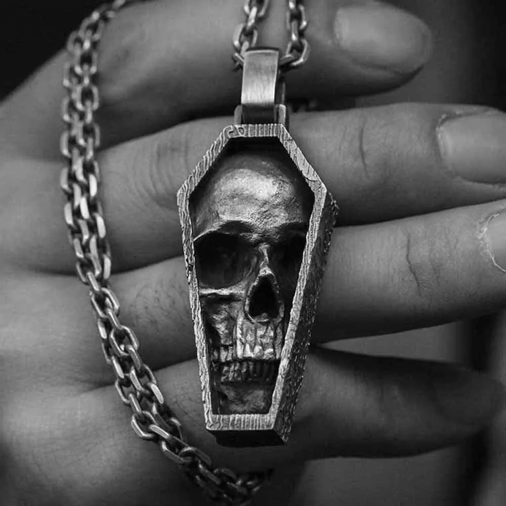 Unique Skull Coffin Gothic Pendant Necklace