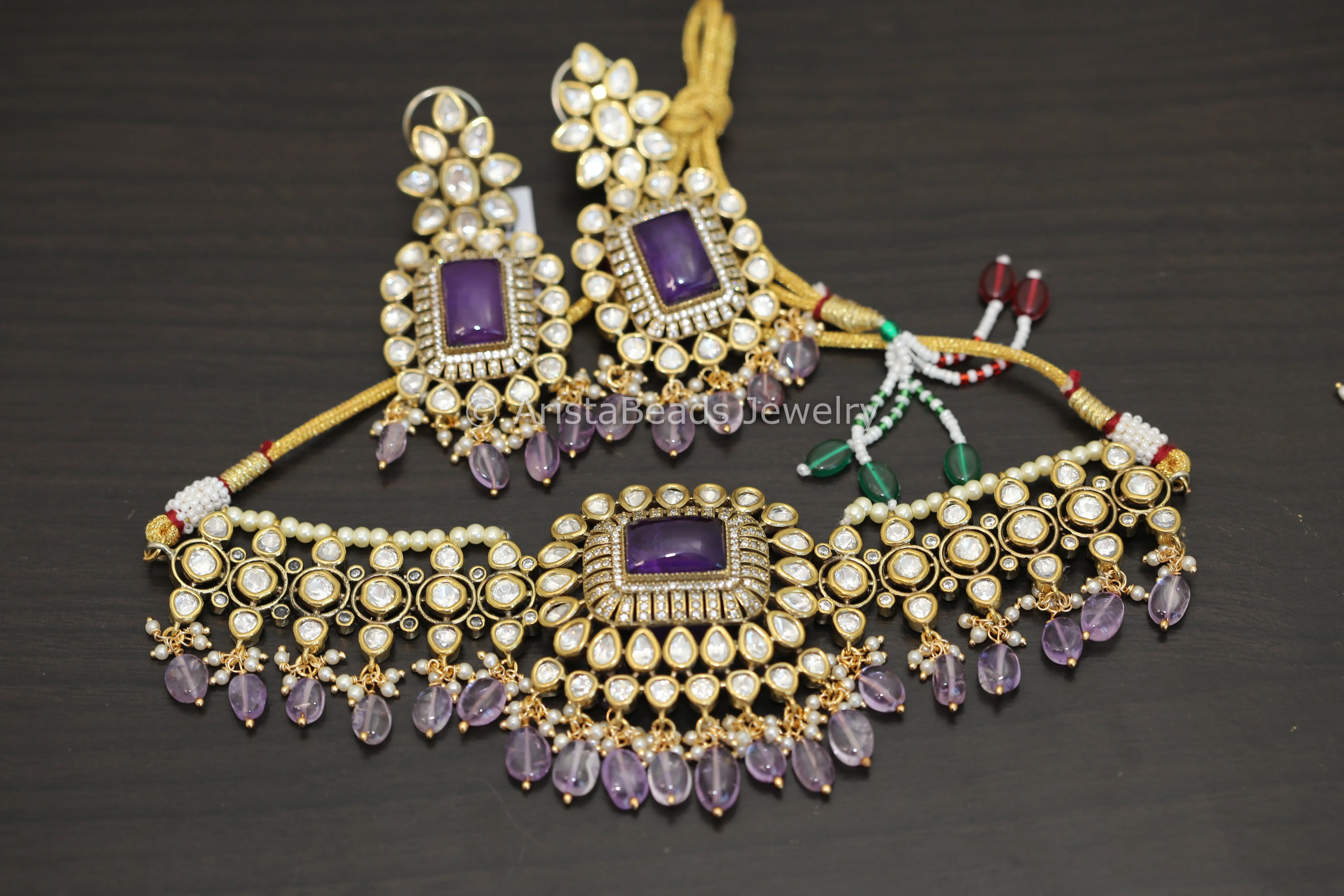 Victorian CZ & Doublet Necklace Set -Purple