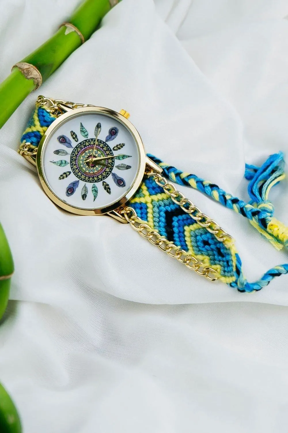 Watches | Blue  Boho Mandala Art Bohemian Jute Knitted Strap Bracelet Wrist Watch | The Colourful Aura