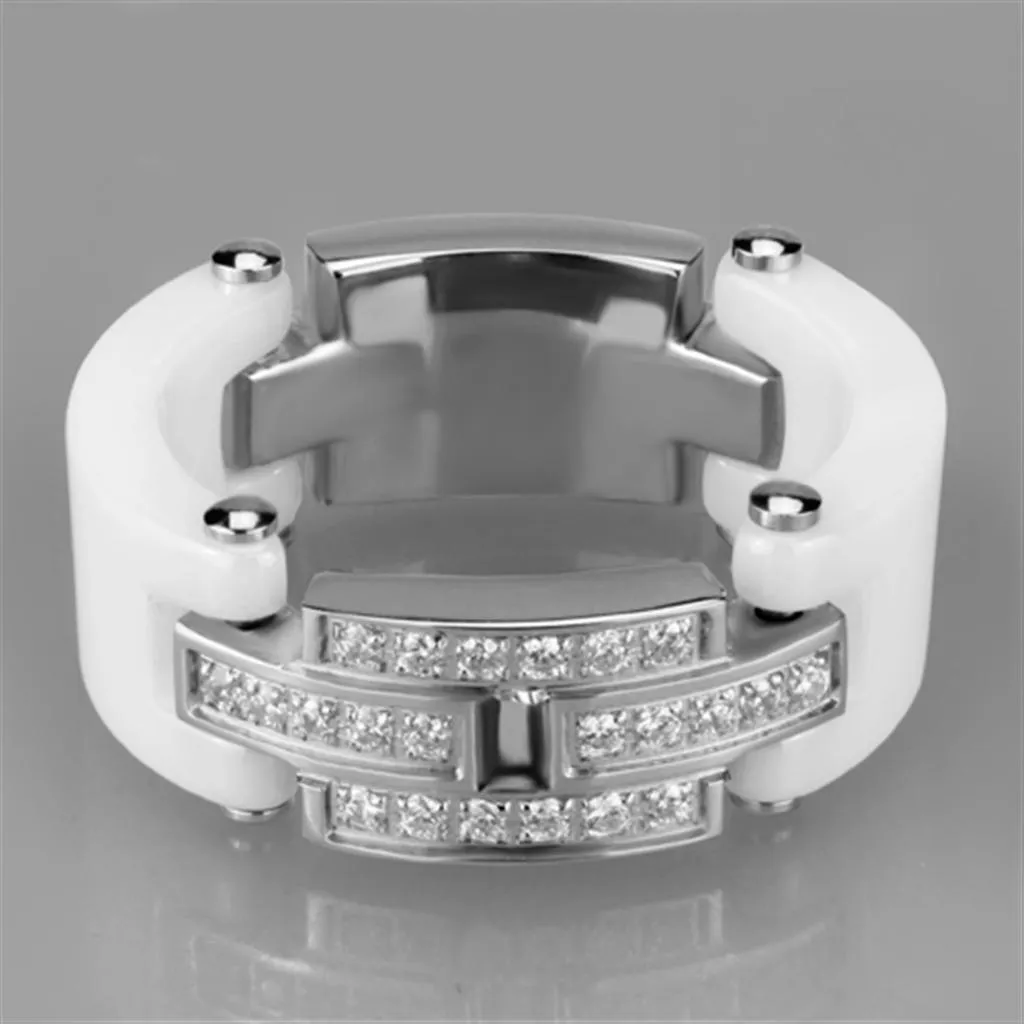 White Ceramic Stainless Steel Crystal Ring