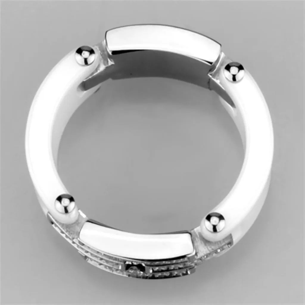 White Ceramic Stainless Steel Crystal Ring