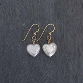 White Heart Shape Pearl Single Drop Earrings