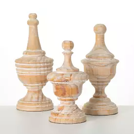 White Washed Wood Finial Set 3