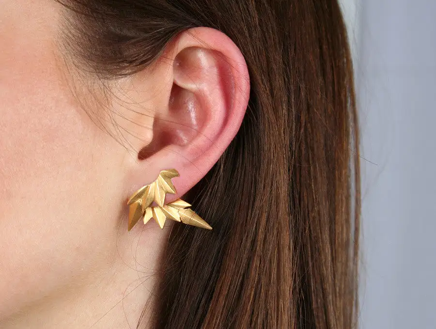 Wing Reverse Earring, Matte Gold