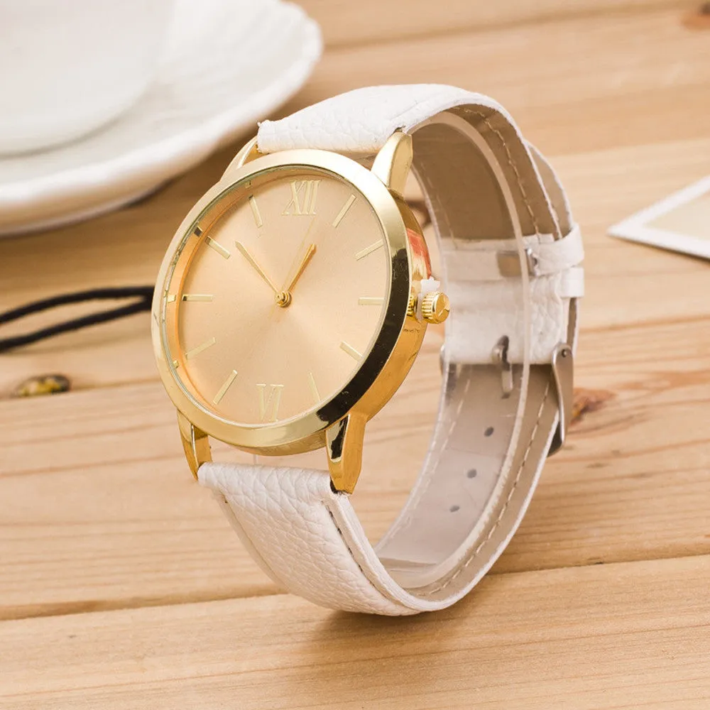 Women Watches Elegant Dress Clock Ladies Roman Numerals PU Leather Band Wrist Watch Relogio Feminino