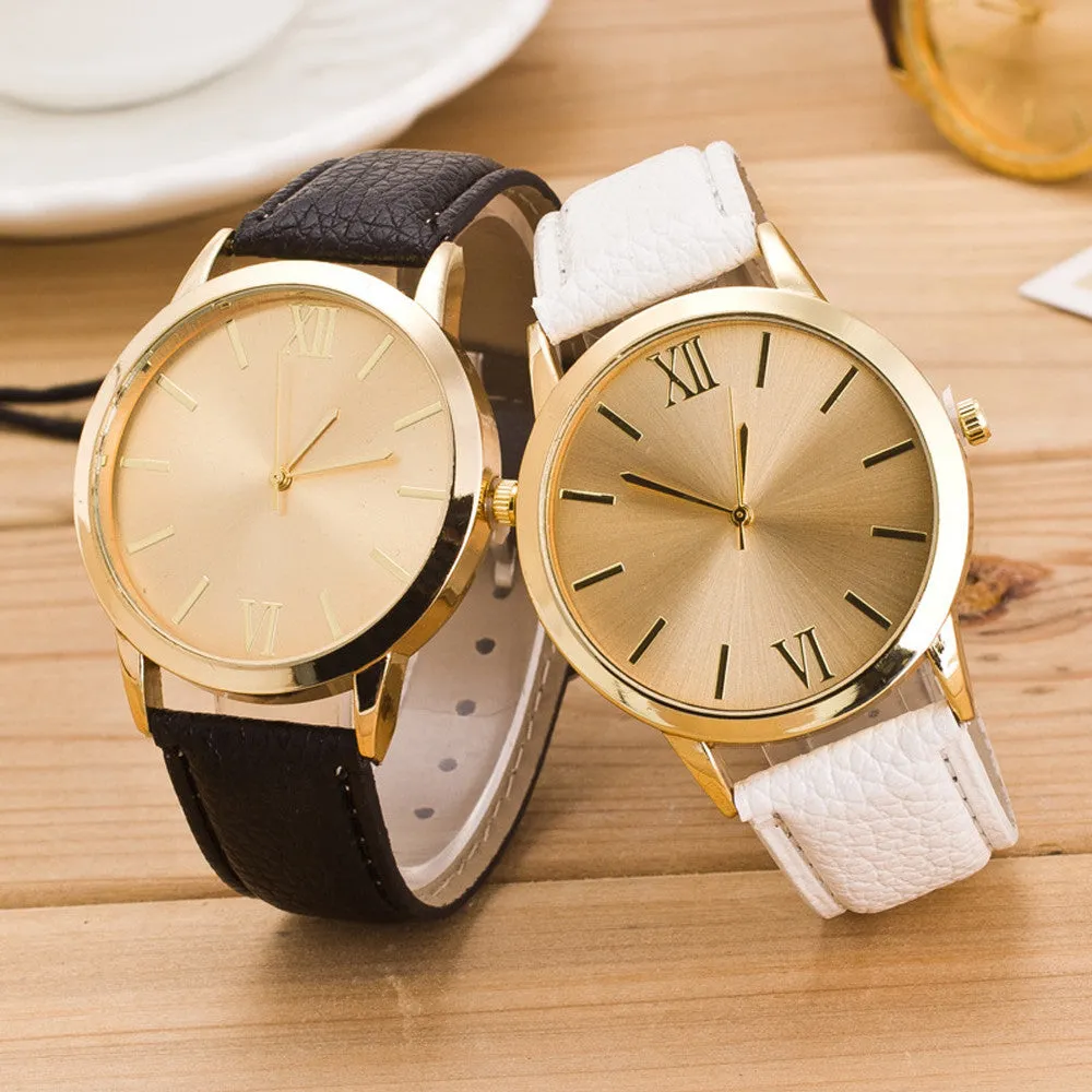 Women Watches Elegant Dress Clock Ladies Roman Numerals PU Leather Band Wrist Watch Relogio Feminino