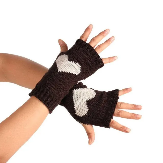 Womens fashion Heart Pattern knitted gloves Women Fingerless Mittens Gloves For Women gants SM6