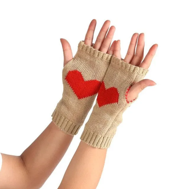 Womens fashion Heart Pattern knitted gloves Women Fingerless Mittens Gloves For Women gants SM6