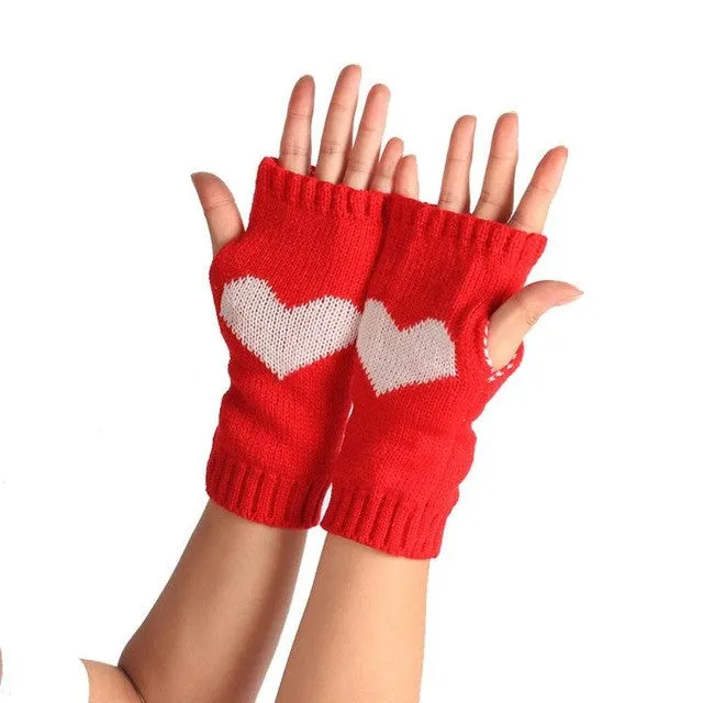 Womens fashion Heart Pattern knitted gloves Women Fingerless Mittens Gloves For Women gants SM6