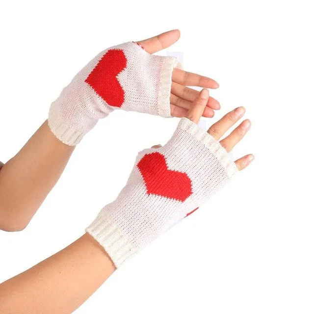 Womens fashion Heart Pattern knitted gloves Women Fingerless Mittens Gloves For Women gants SM6