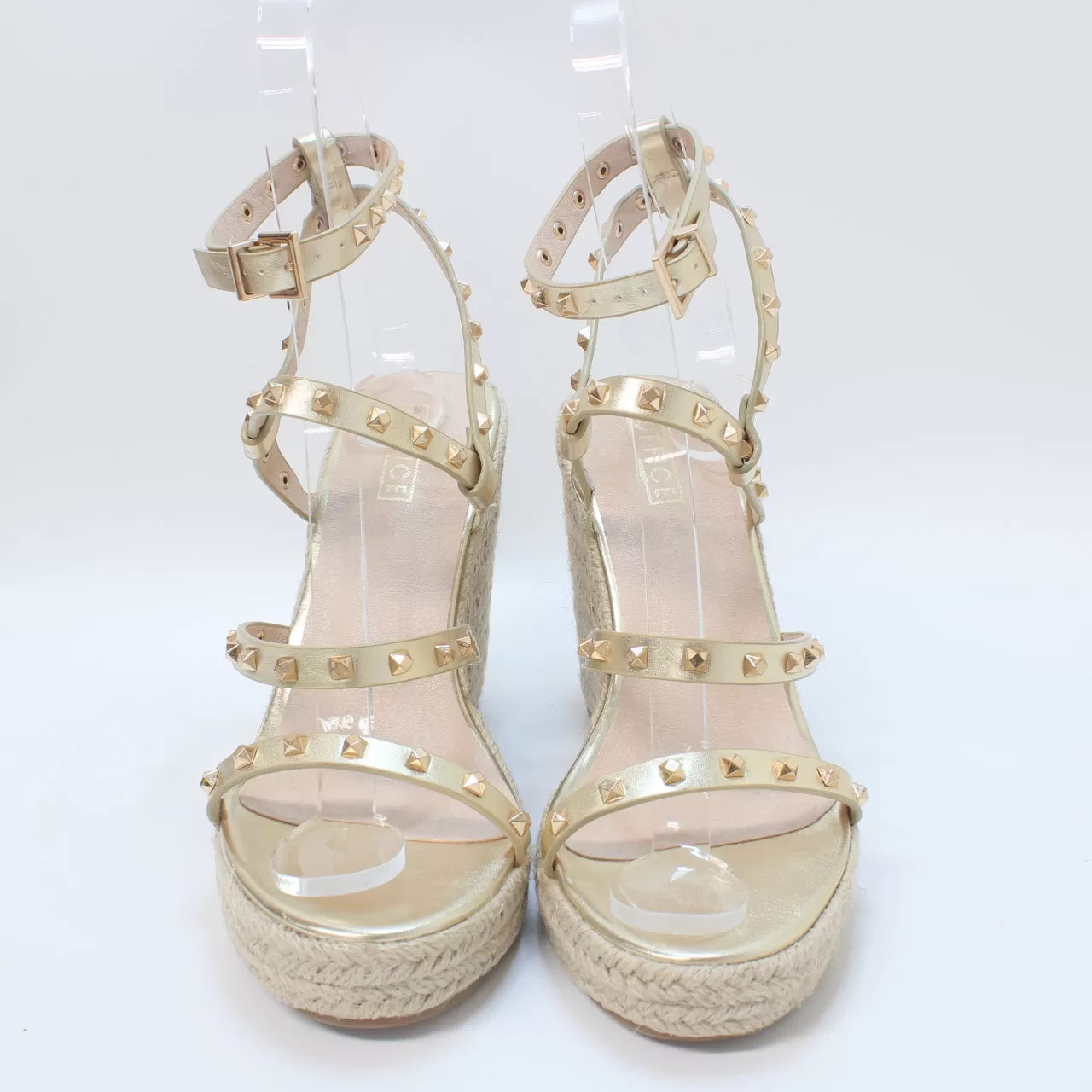 Womens Office Heaven Studded Espadrille Wedges Gold