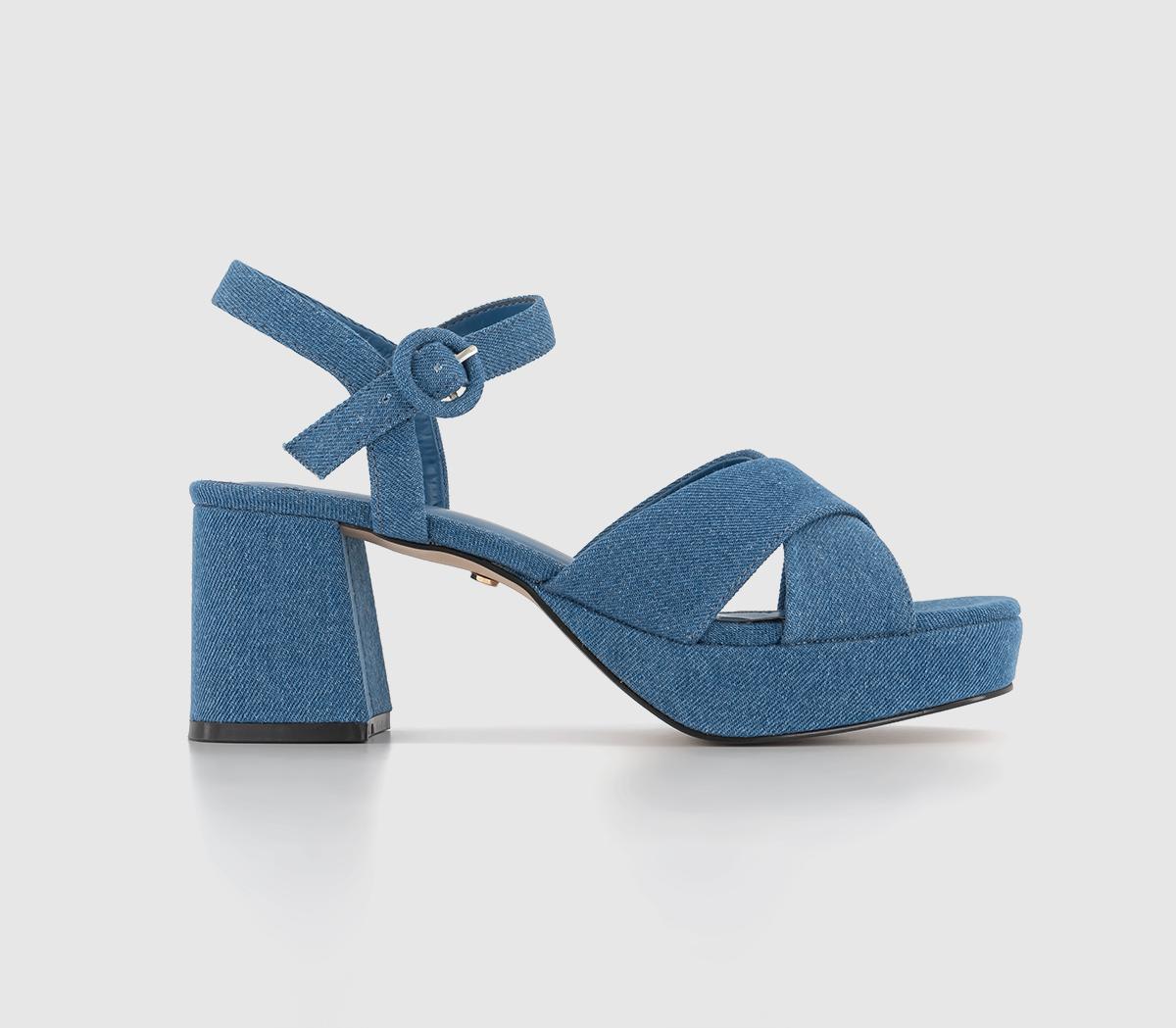 Womens Office Maxina Cross Strap Low Platform Heels Denim