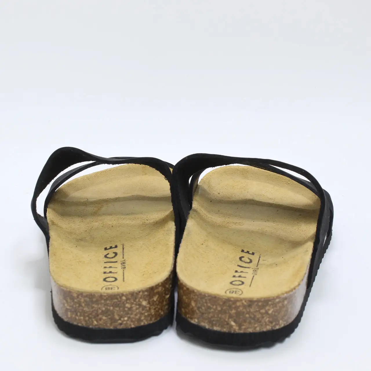 Womens Office Salinas Cork Footbed Sandals Black Nubuck