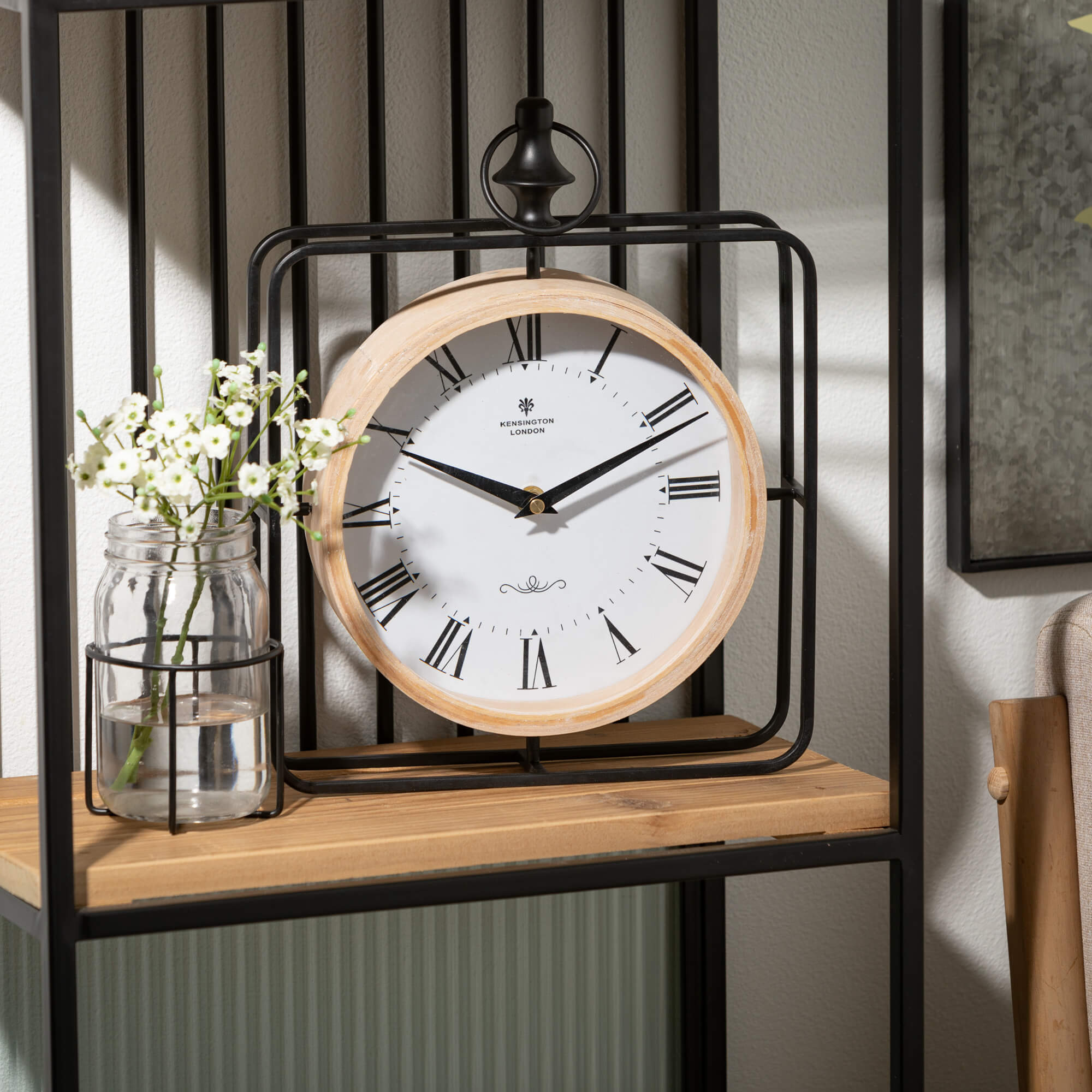 Wood & Metal Framed Desk Clock